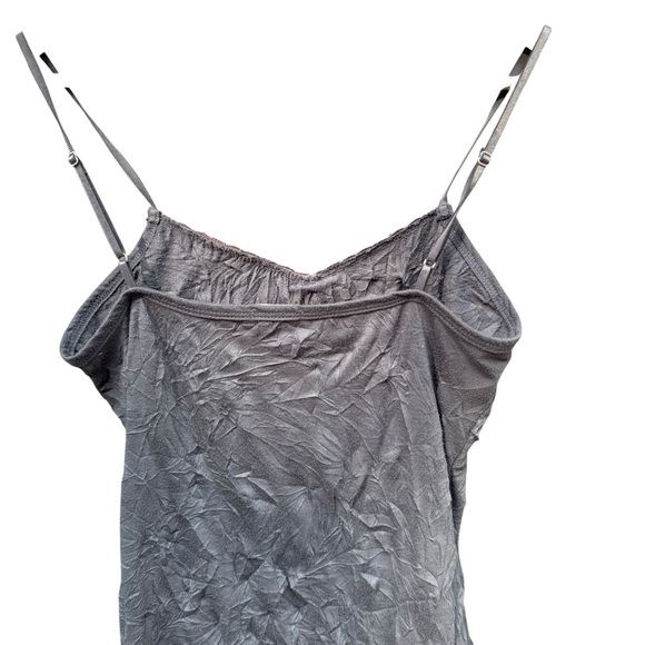 Vtg Lace Crinkle Womens Cami S Y2K 90s Camisole Layering 2000s Fairy Gray & Pink - Picture 6 of 10